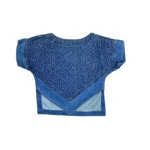 Spazio Rio Asymmetrical Denim Leopard Print Cropped Top Size Small Vintage Y2K